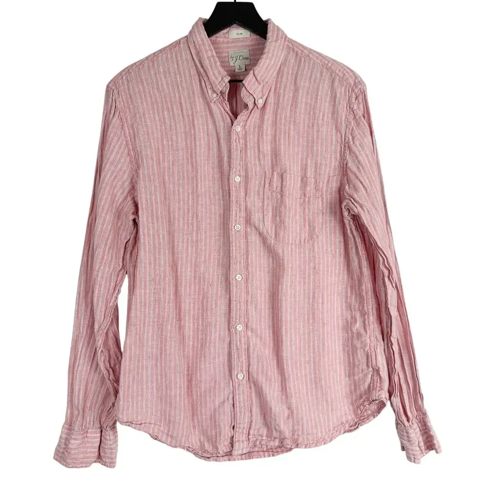 J.Crew Baird McNutt Irish Linen Slim Button Down Shirt Red Stripe  - L